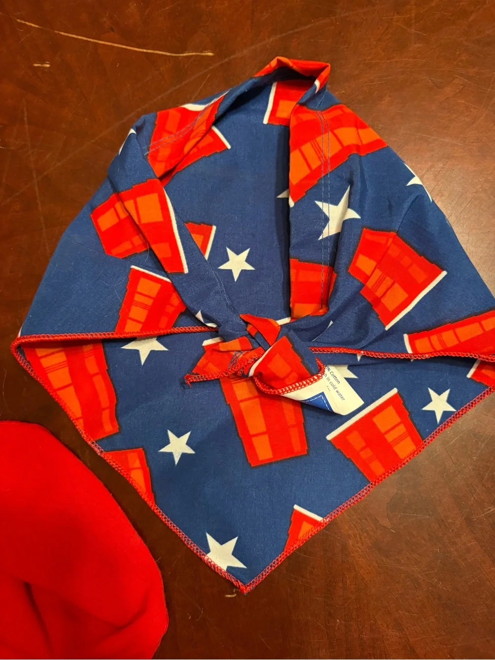 Top Paw Blue and Red Star Ruffle Dog Dress with Bandana